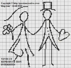 grille gratuite point de croix coussin mariage