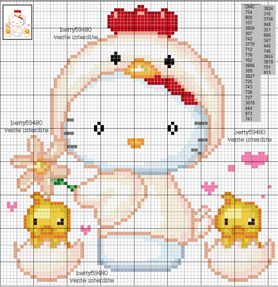 grille point de croix hello kitty coeur