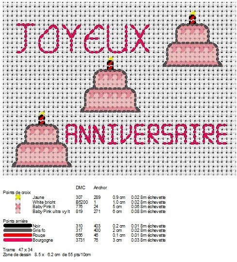 grille point de croix joyeux anniversaire