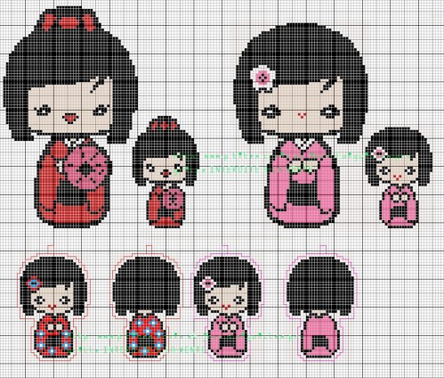 grille point de croix kokeshi gratuite