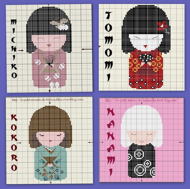 grille point de croix kokeshi gratuite