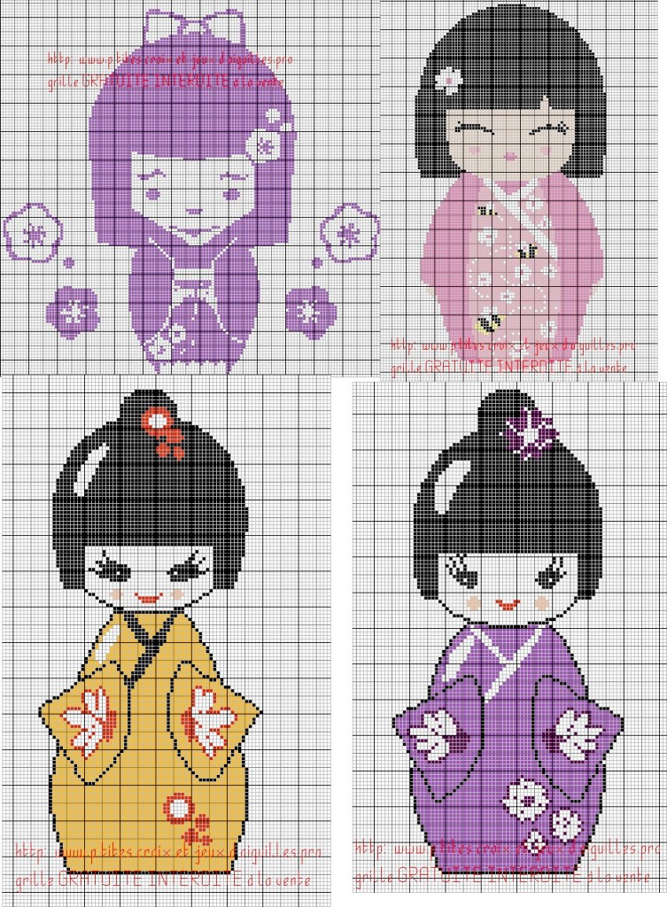 grille point de croix kokeshi gratuite