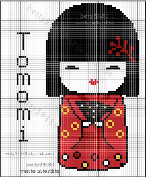 grille point de croix kokeshi gratuite