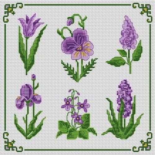 grille point de croix violette