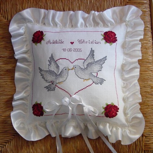 point de croix coussin mariage