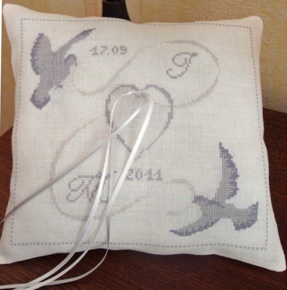 point de croix coussin mariage