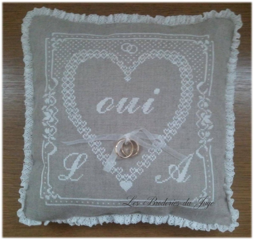 point de croix coussin mariage
