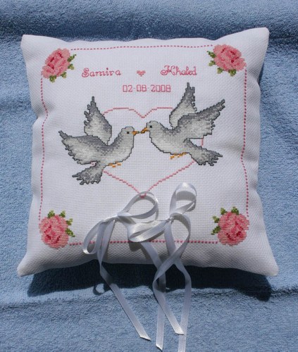 point de croix coussin mariage