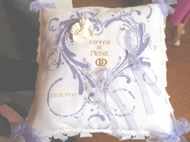 point de croix coussin mariage