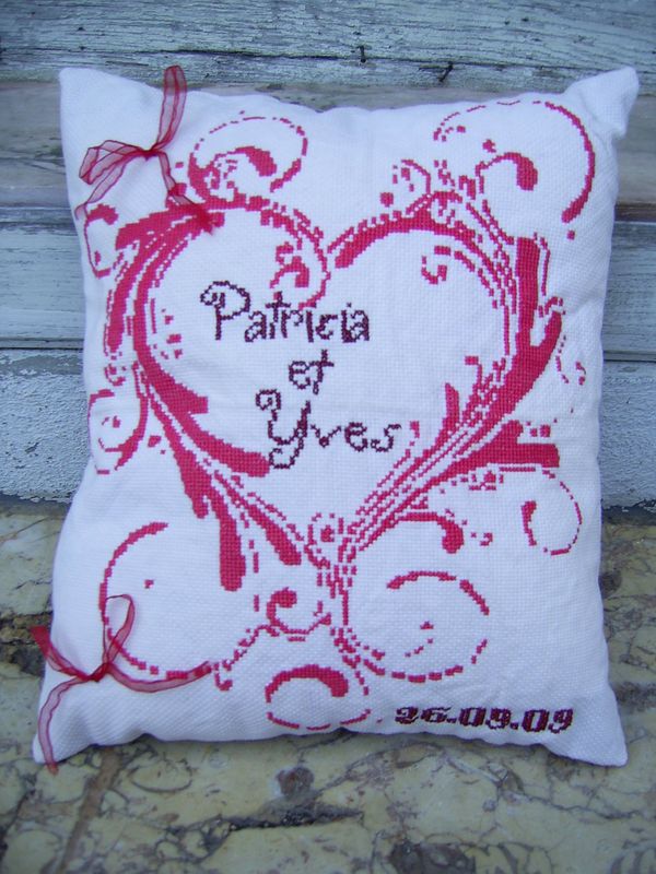 point de croix coussin mariage