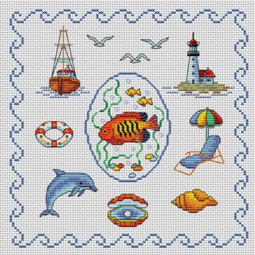 Kit Point De Croix Paysage Bord De Mer – Toile Pré-imprimée 11CT 40x50 Cm – Pour Débutants – Tout Inclus (fils, Aiguilles, Ciseaux…)